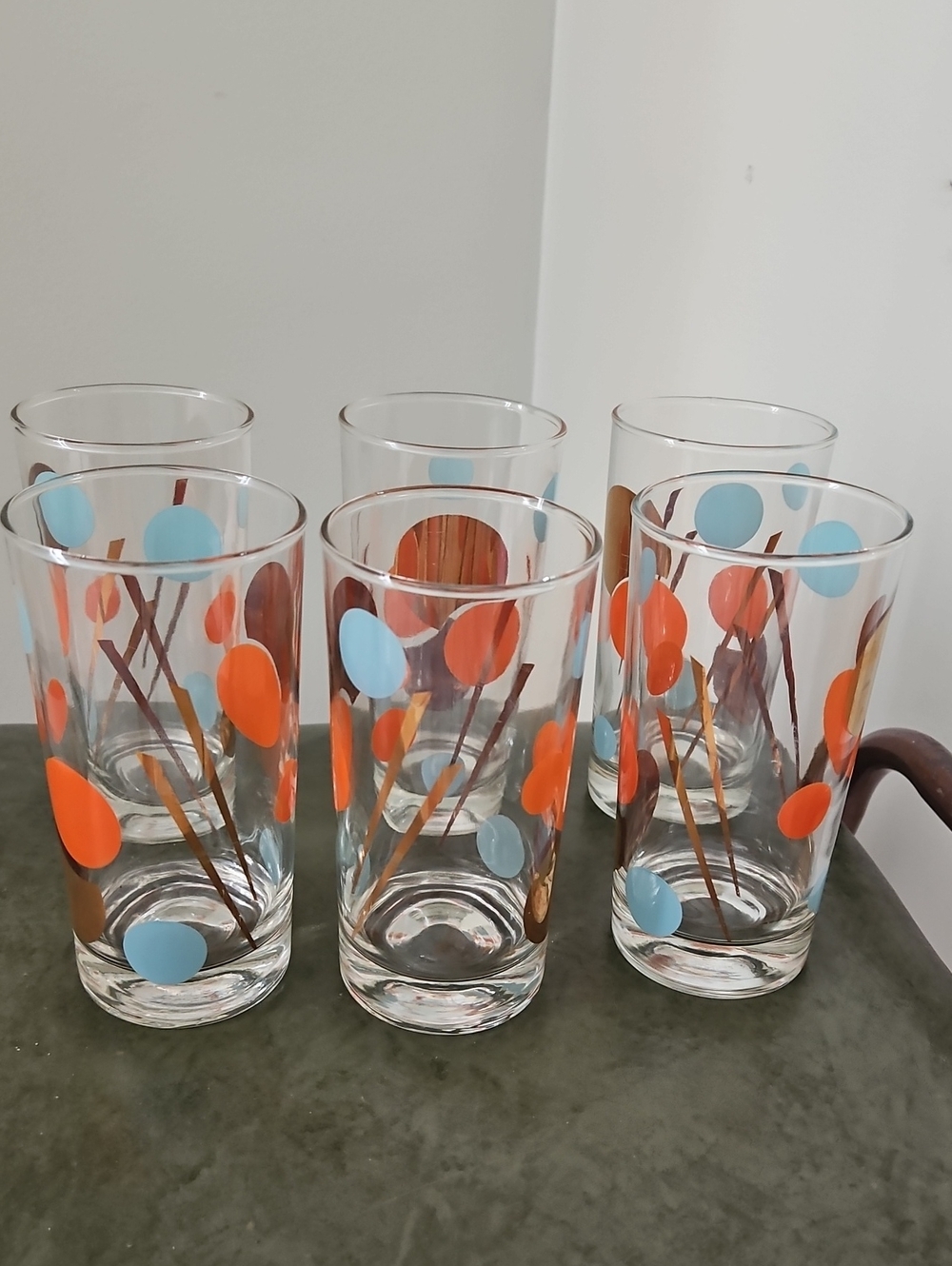Vintage Orange & Light Blue Dot Drining Glass Set Of 6
